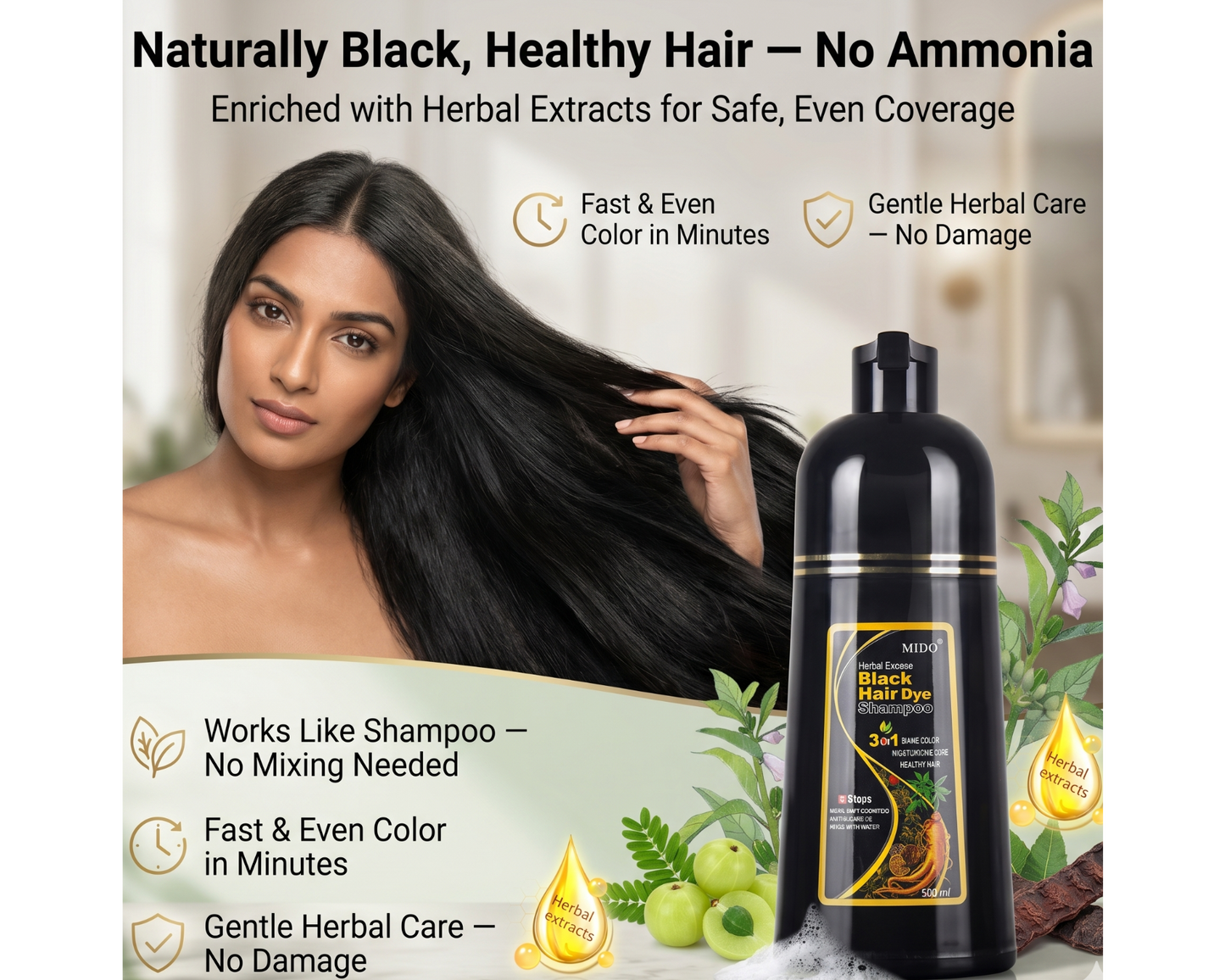 NoGrey™ 3-in-1 Instant Black Hair Shampoo (Pack of 2)