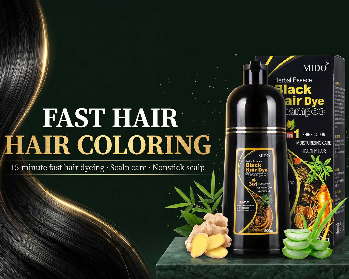 NoGrey™ 3-in-1 Instant Black Hair Shampoo (Pack of 2)